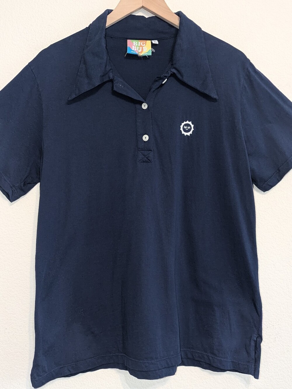 Big Bud Press Retro Collar Navy Blue Polo Shirt Women's Size Large Unisex